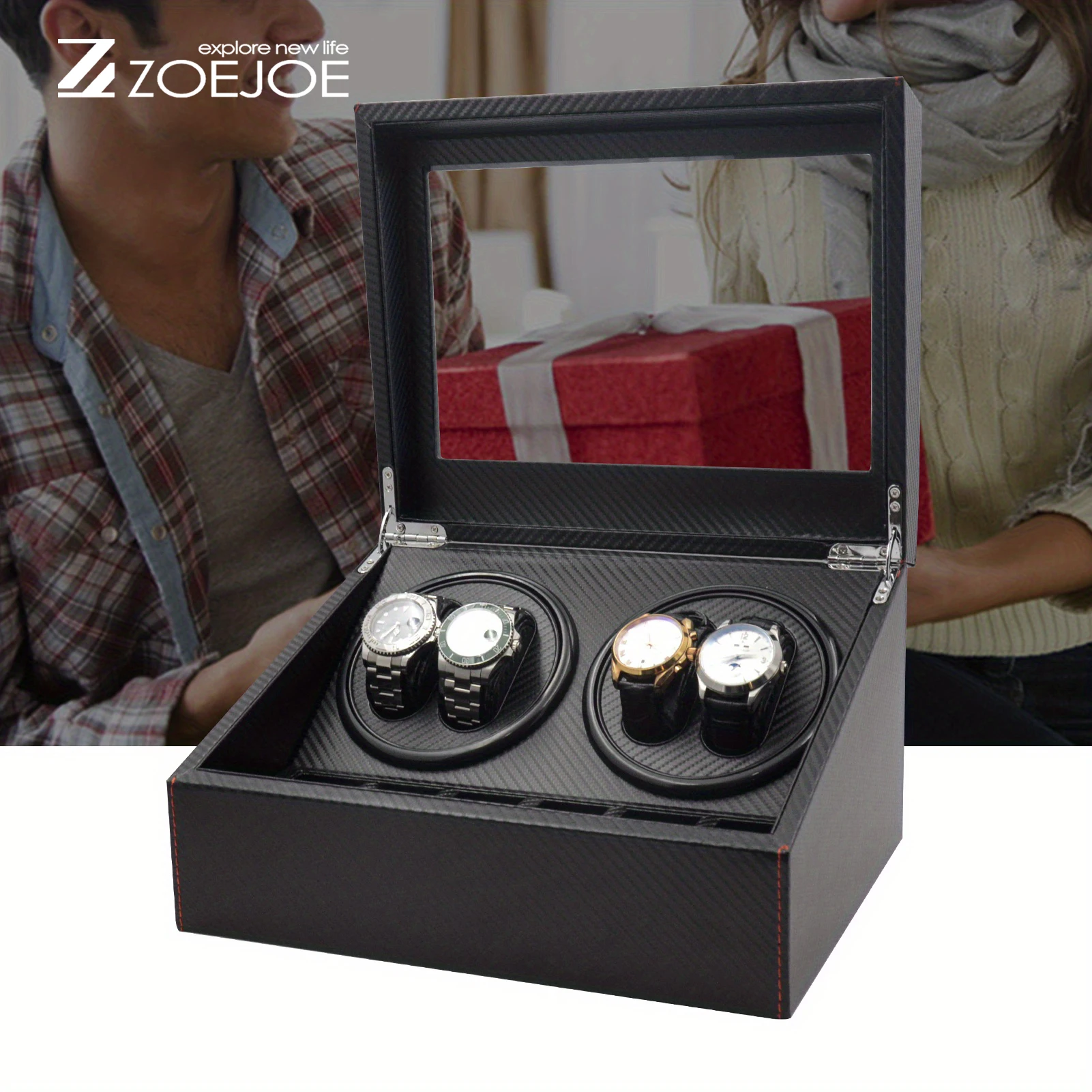 Bobinadora de reloj automática con 4 + 6 ranuras, Motor silencioso de cuero PU, bobinadora de reloj mecánico de bajo ruido, regalo de cumpleaños para hombres y mujeres, 1 ud.