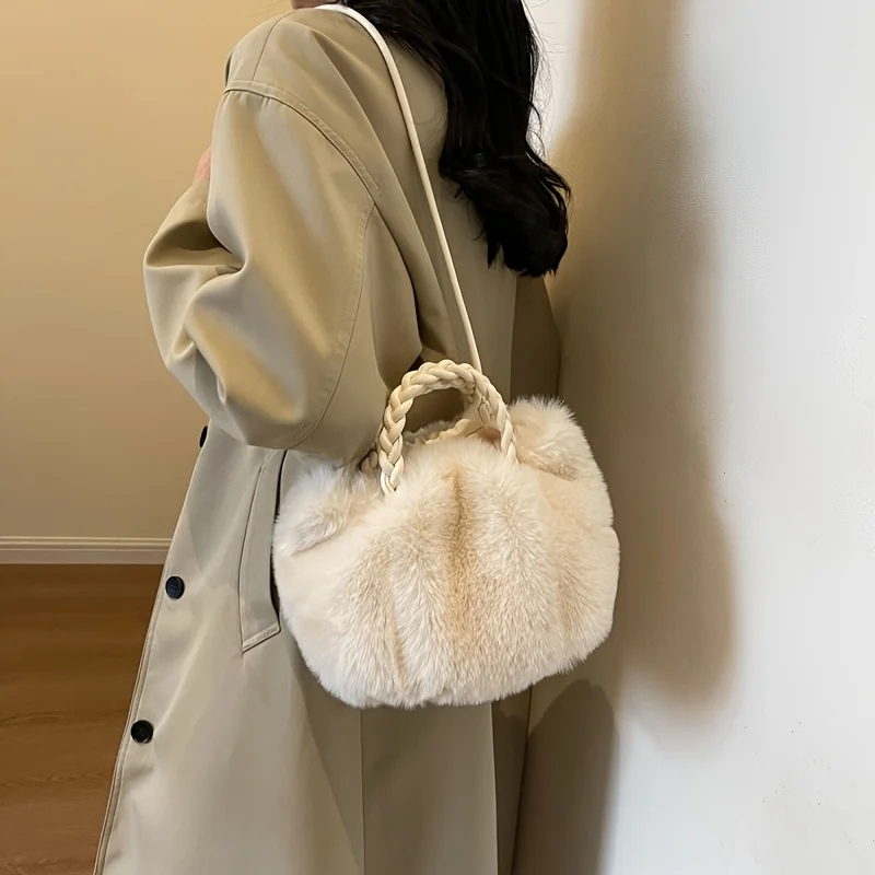 Mini bolsa chique de pelúcia e bolsa crossbody, bolsa macia e felpuda com alça superior, ideal para festas adolescentes, passeios, escola, uso diário