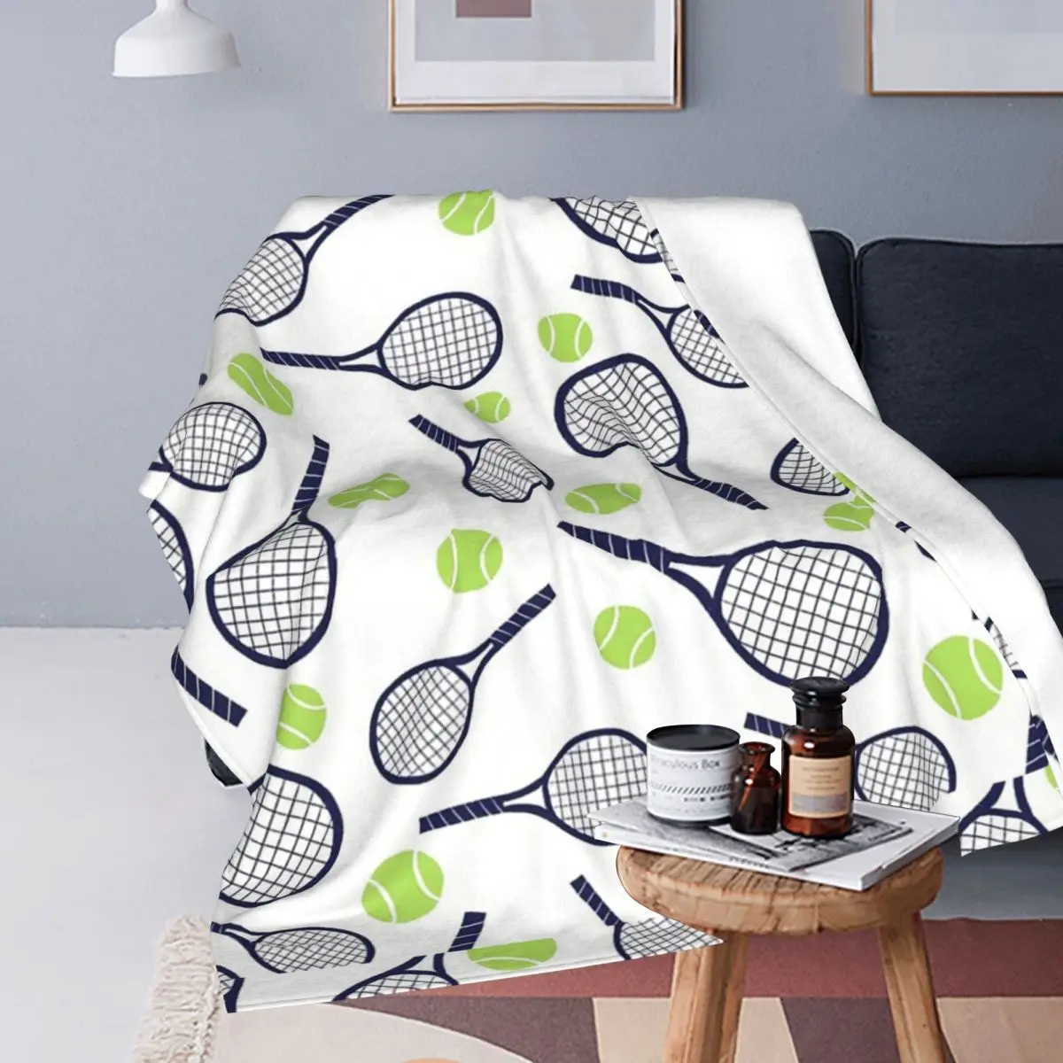Tennis Racket And Ball Blankets Soft Warm Flannel Throw Blanket Cover for Bed Travel Home Couch