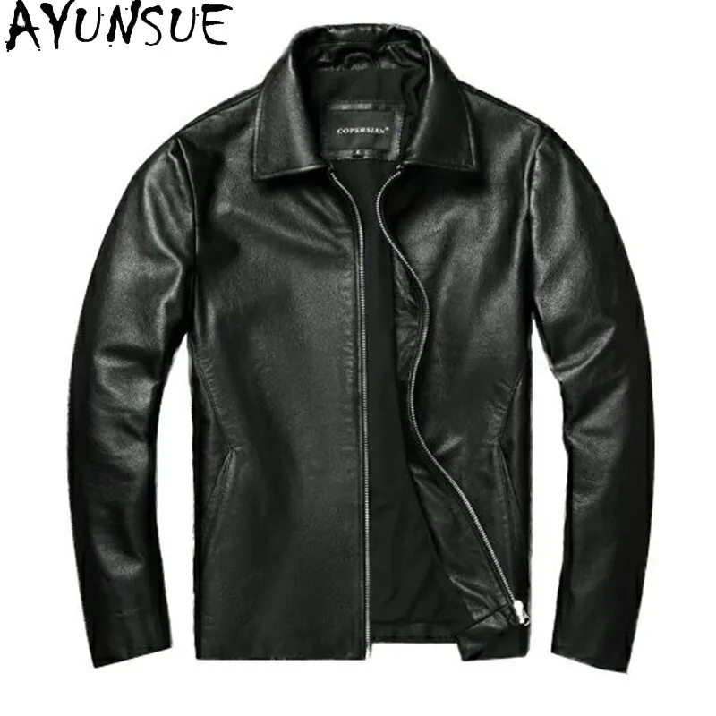 AYUNSUE Genuine Leather Jackets Casual Mens Clotihng Real Cowhide Coats Black Jacket Size S-6XL Chamarra De Hombre Slim Fit