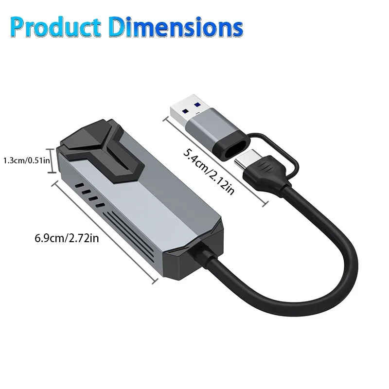 2500Mbps Dual‑Head USB‑C Ethernet Adapter Type‑C to RJ45 LAN Converter External Network Card for Laptop Desktop PC