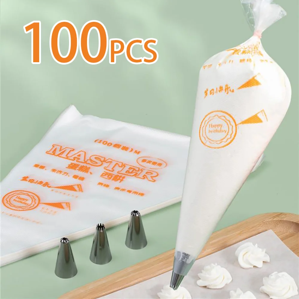 100PCS Pastry Piping Bags Disposable Confectionery Nozzles Sleeves DIY Cream Squeezing Leak Bag Cake Baking Decorations Supplies