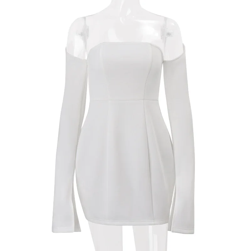 Abito da ballo da donna con maniche a pagoda con spalle scoperte Abito da festa sottile con tubino senza schienale Gonna da festa bianca a vita alta Nuovo design Disponibile