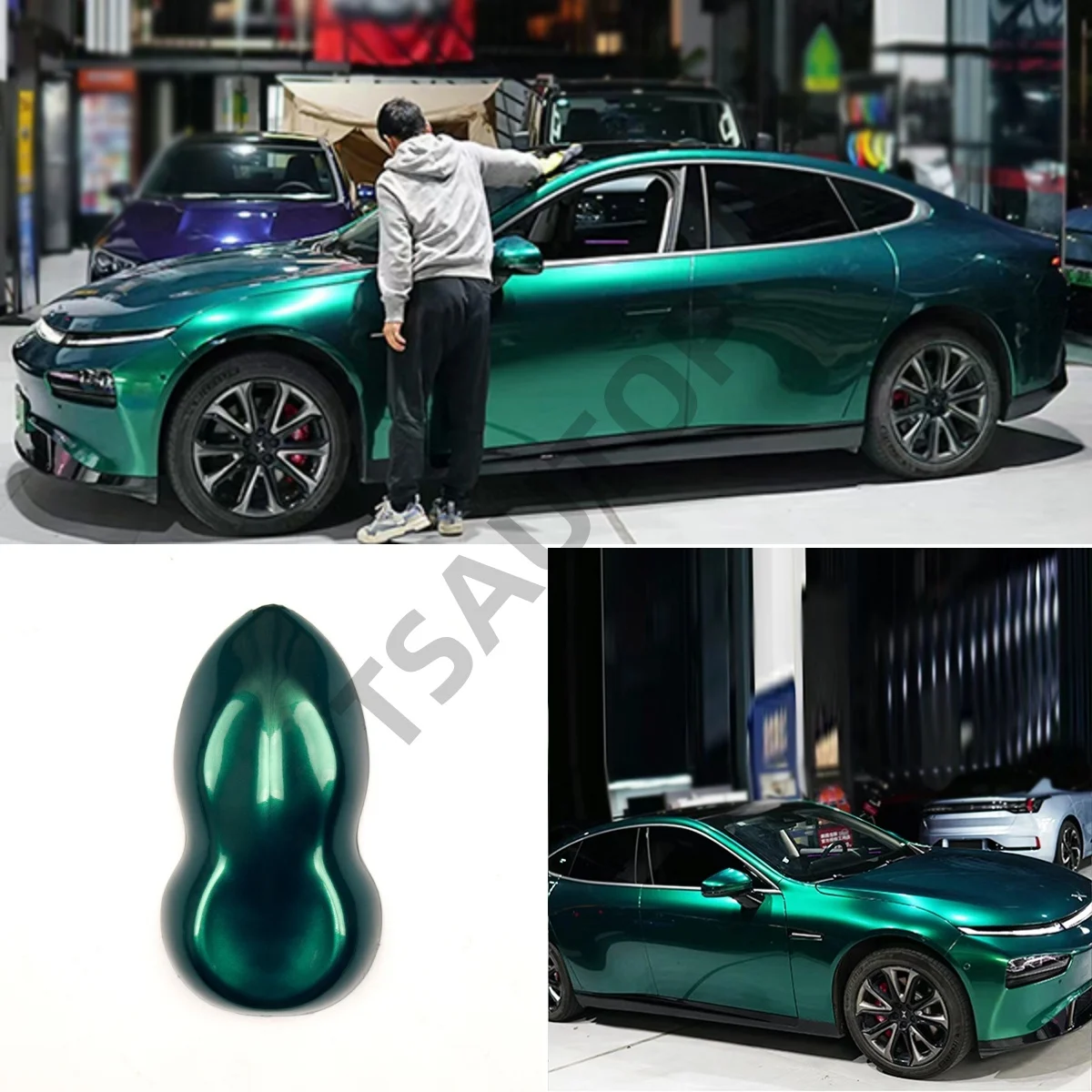 

Глянцевая металлическая черновато-зеленая защитная пленка для дверей автомобиля из ПЭТ, прочная глянцевая отделка для защиты дверей автомобиля