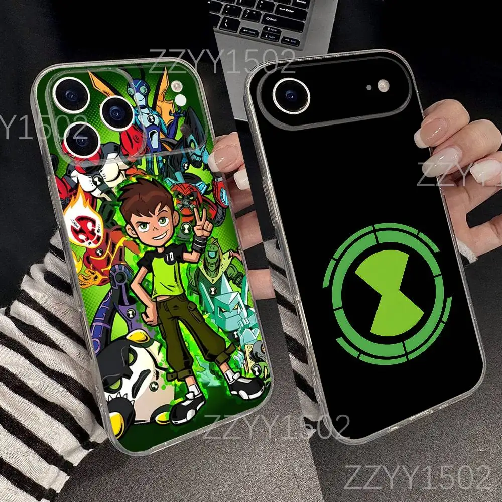 

B-Ben 10 Cartoon Omnitrix for iPhone 17,16,15,14,13,12,11 Pro,Max,Plus,X,XS,XR,SE4,E Mini Transparent Soft Anti-Slip Grip Shell