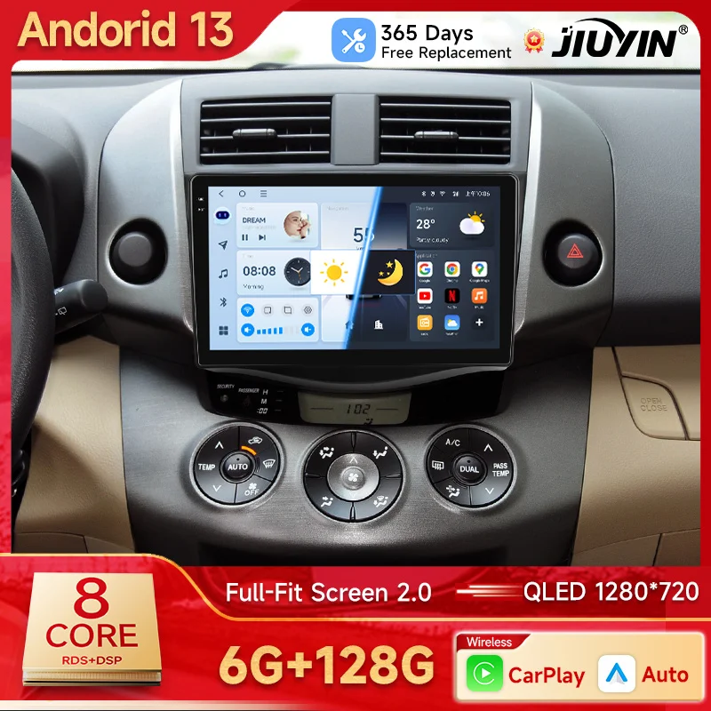 JIUYIN Car Radio For Toyota RAV4 Rav 4 2005-2013 Android 13 Multimedia Player 2Din Carplay DSP Navigation GPS 4G WIFI stereo