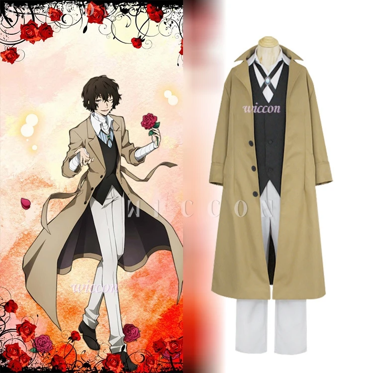 أزياء أنيمي بونغو الضالة للكلاب دازاي أوسامو التأثيرية أزياء الهالوين بدلة شعر مستعار قميص خندق سترة سروال زي حفلات ملابس