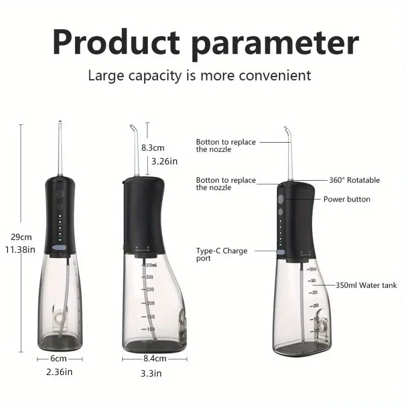 Irrigateur Chevaste USB, nettoyeur de dents portable, hydropulseur dentaire, jet d'eau dentaire, eau précieuse étanche, 350ml