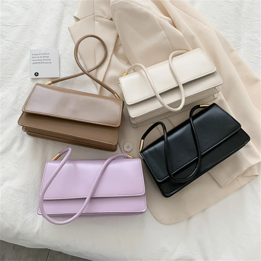 New Simple Shoulder Bag For Women PU Leather Armpit Bag Solid Color Lady Handbag Casual Girls Small Square Bag