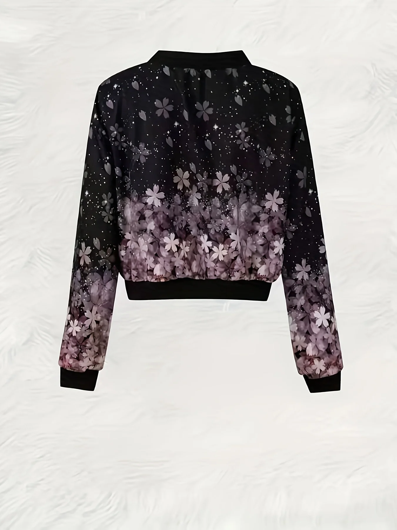 Fashionable Floral Print Autumn and Winter Long-Sleeved Zip-Up Baseball Jacket Top Coat