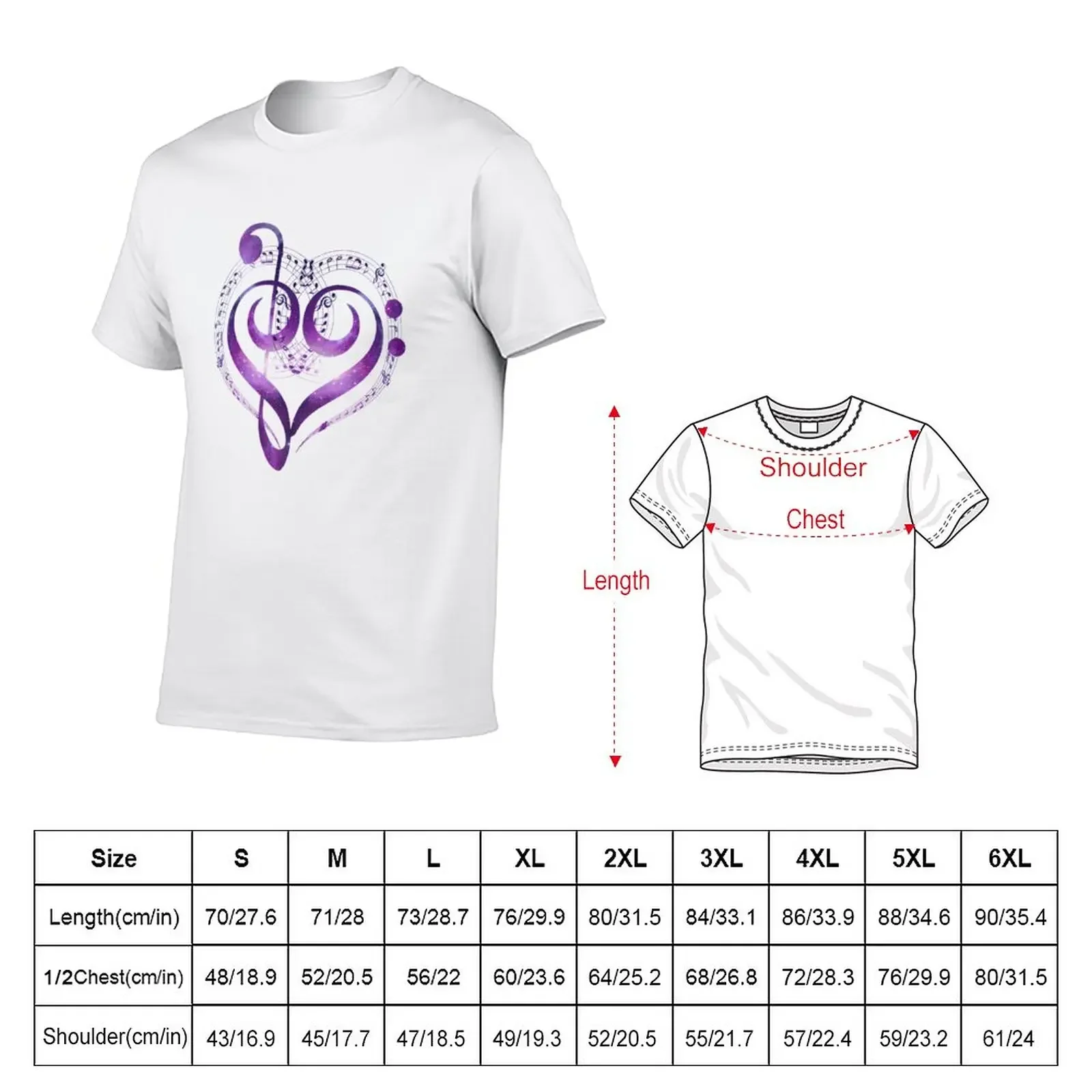 New Galaxy Heart Music Treble Clef Bass  2 T-Shir black  shir Anime -shir funny  shirs for men