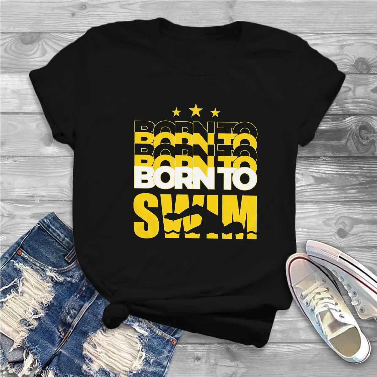 Born to Swim Premium Fashion Polyester TShirts Swim Swimming Sports Momen Style Streetwear T Shirt O Neck