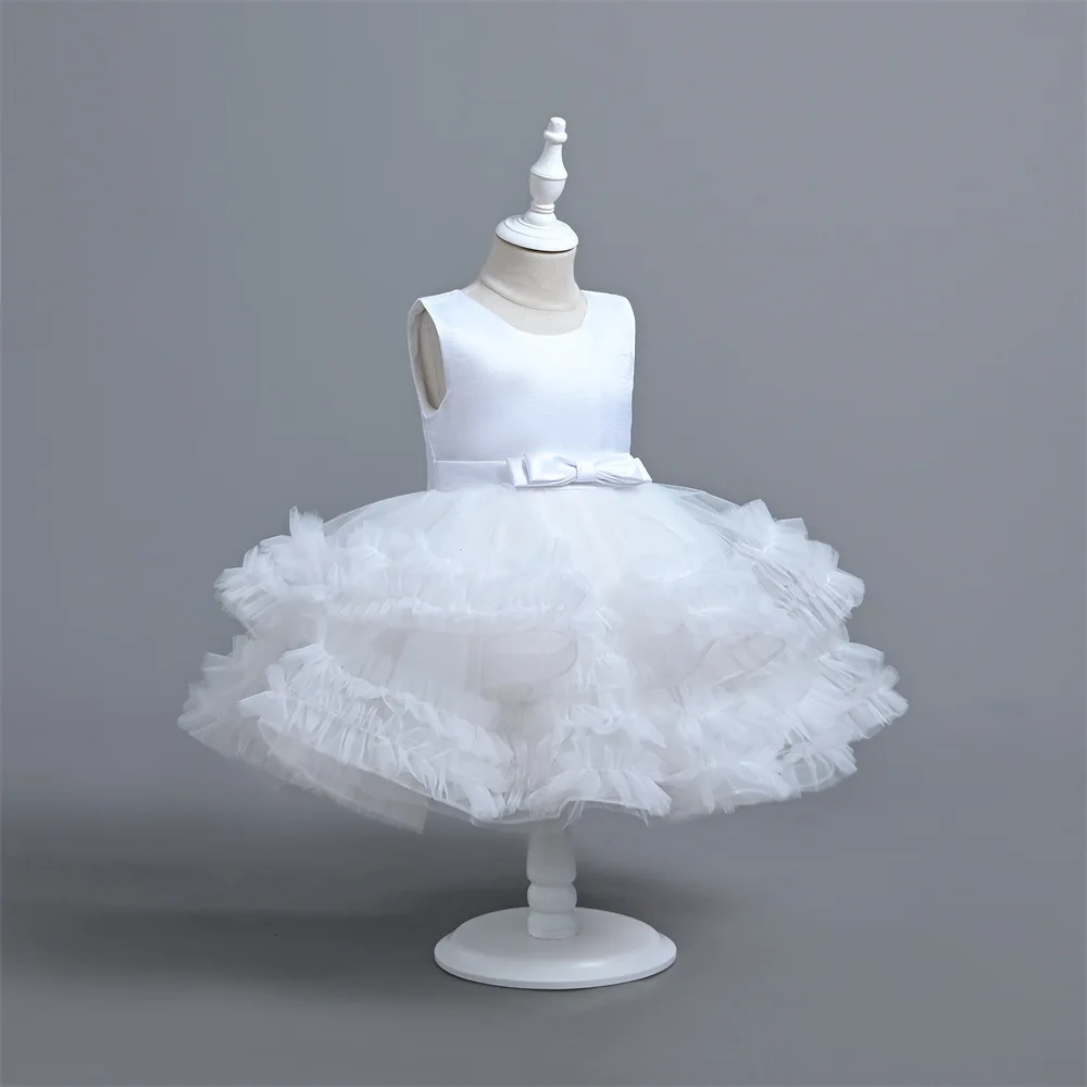 Joelho Tutu para menina flor, vestido de baile branco, roupa bonito, roupas infantis, primeira festa de aniversário