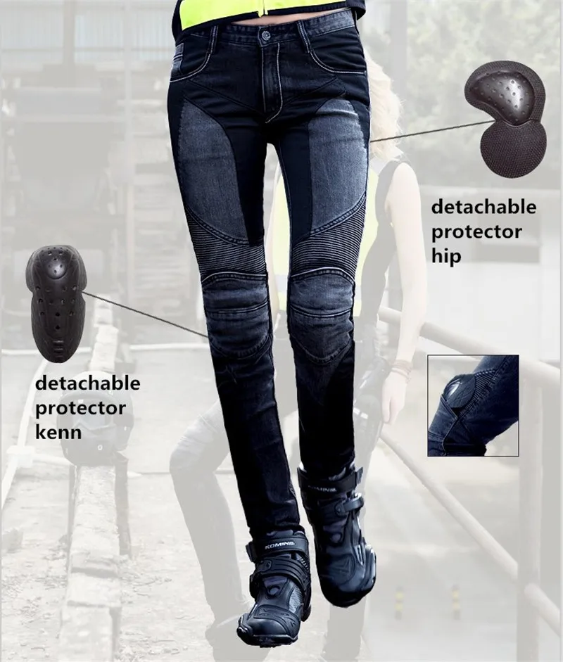 

Uglybros Women Motorcycle Motorbike Jeans Protector Detachable Racing Road Rider Four Seasons Mesh Casual Fashion Moto Pants