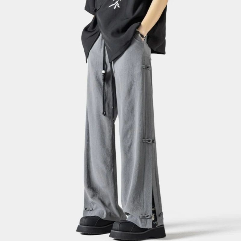 

Summer Loose Ice Silk Thin Trousers for Men High Quality Plus Size Aesthetic Korean Style Clothes Long Casual Straight Pants Man