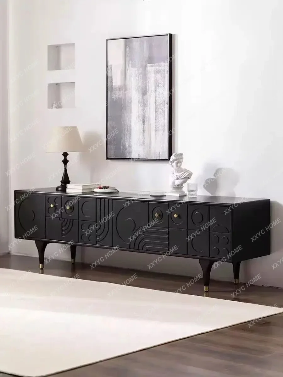 LTV cabinet retro solid wood carving flower small apartment living room antique storage cabinet