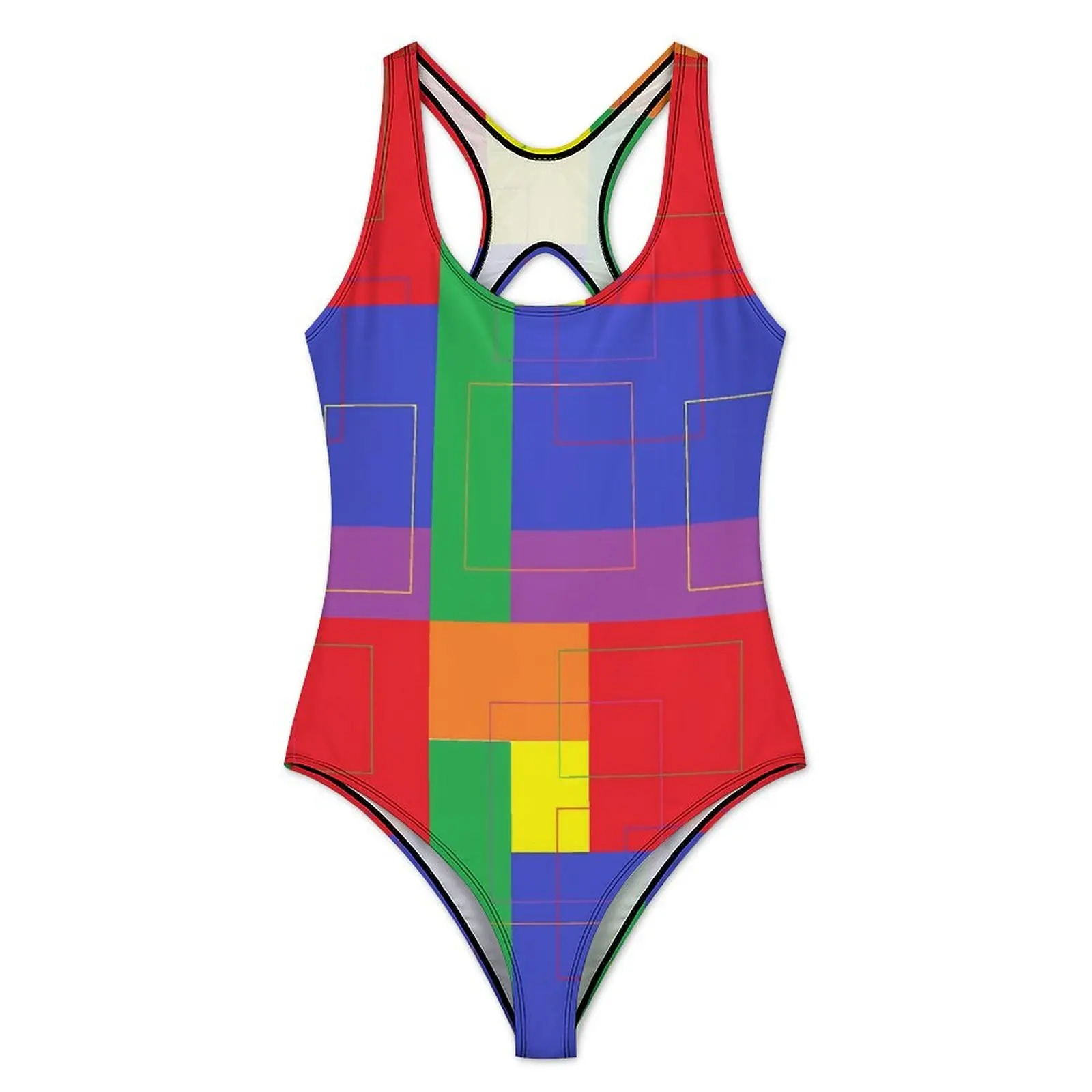 Colorblock Print Swimsuit Geometry Swimwear One Piece Sport Swimsuits Cut Out Bathing Suits Female Push Up Sexy Beachwear Gift