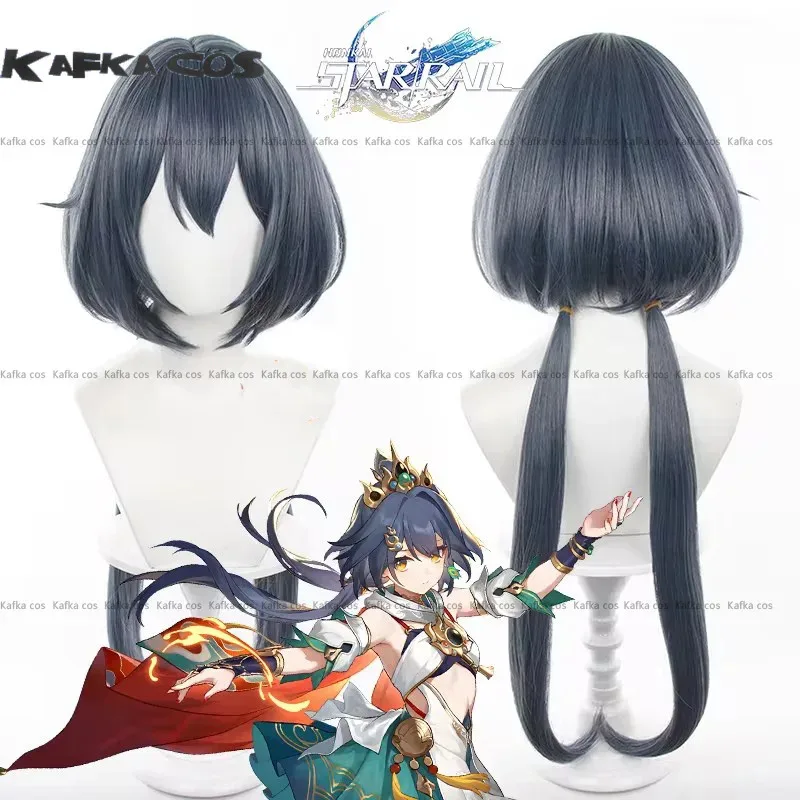 

Game Honkai Star Rail Yunli Cosplay Wig 80cm Dark Blue Long Hair Heat Resistant Synthetic Hair For Women Men Halloween