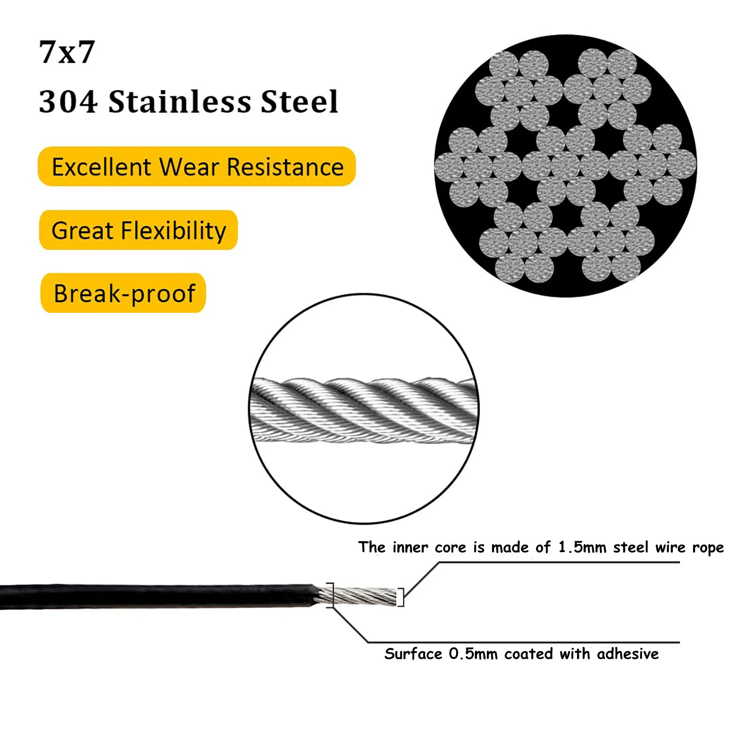 Picture 5: 304 Stainless Steel 2mm Wire Rope Cable with Black PVC Coating on the Surface - Used for String Lights and Clotheslines