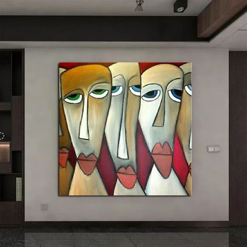 Hot Sale Hand Painted Art Wall Oil Painting Scandinavian Style Multiple Faces Abstract On Canvas For Home Decoration Frameless