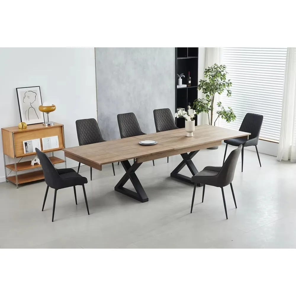 طقم طاولة طعام وكرسي فاخر قابل للتمديد مكون من 8 قطع بتصميم خشبي حديث للاستخدام المنزلي والفندقي للشقق وغرف الطعام #5