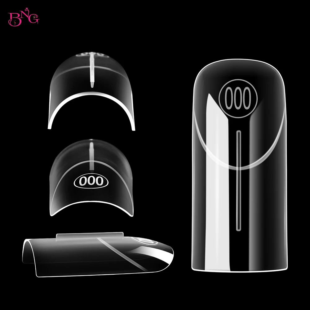 BNG 140PCS French Nail Dual Form 14 Sizes Square Almond Nail Extension Mold with Inner French Line Reusable Tips for Builder Gel