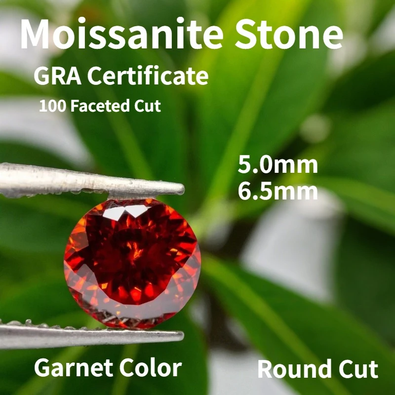 

Garnet Color Moissanite Stone Round Shape 100 Faceted Cut Charms Gemstone DIY Ring Necklace Earrings Main Materials with Report