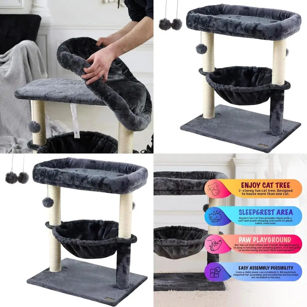 

Indoor Multi-Level Cat Tower with Hammock, Scratching Post, and Small Bed for Large Cats - Dark Gray