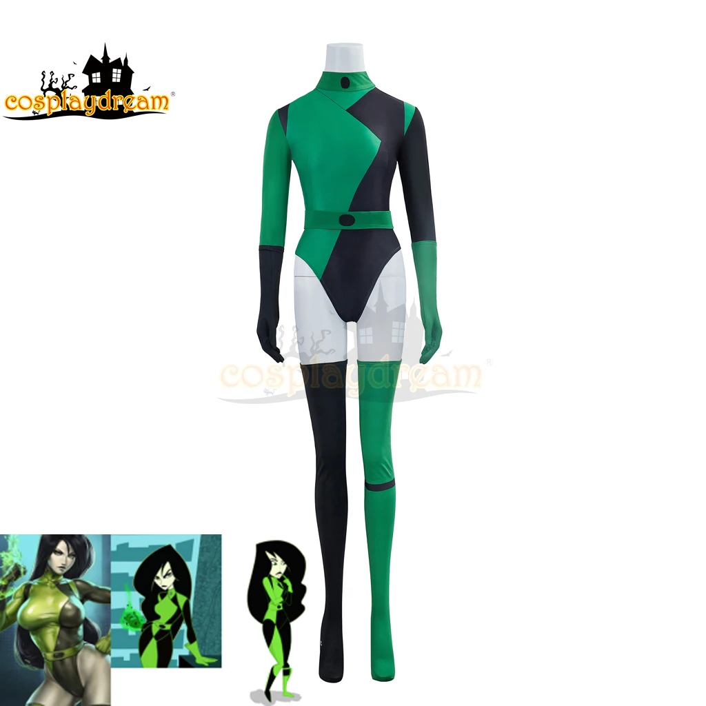 Shego Cosplay Bodysuit Feminino, Zentai Suit, Macacão Super Vilão, Traje Sexy