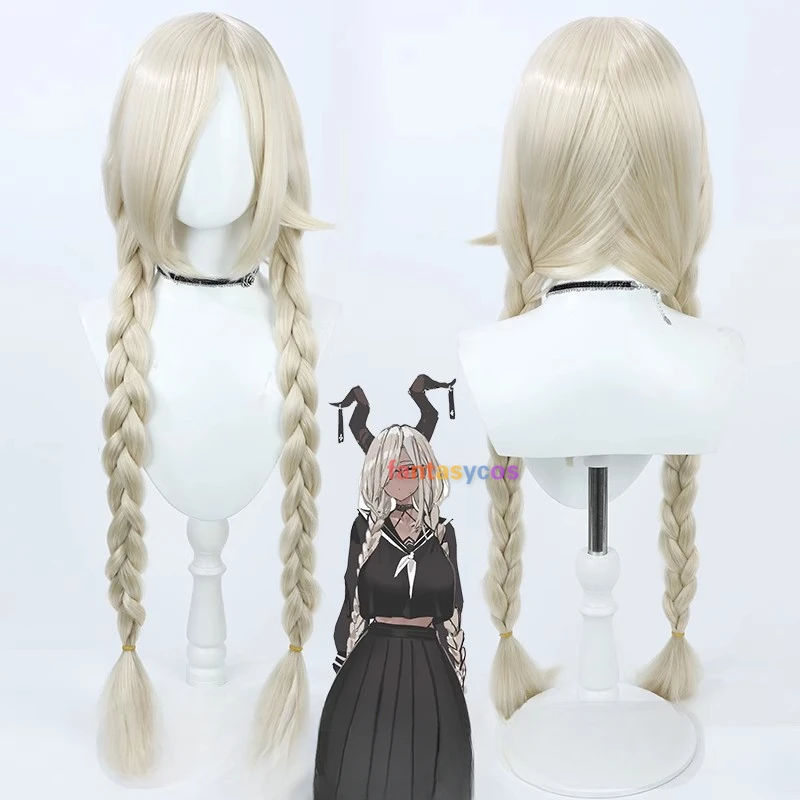 Owari peruka do Cosplay Azur Lane beżowa gra o długości 90cm od białych, odpornych na ciepło syntetycznych włosów impreza z okazji Halloween do odgrywania ról czapka z peruką