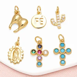 OCESRIO Rainbow Crystal Cross Charms for Bracelet Copper Gold Plated Teeth Virginia accesorios de joyería envio gratis chma281