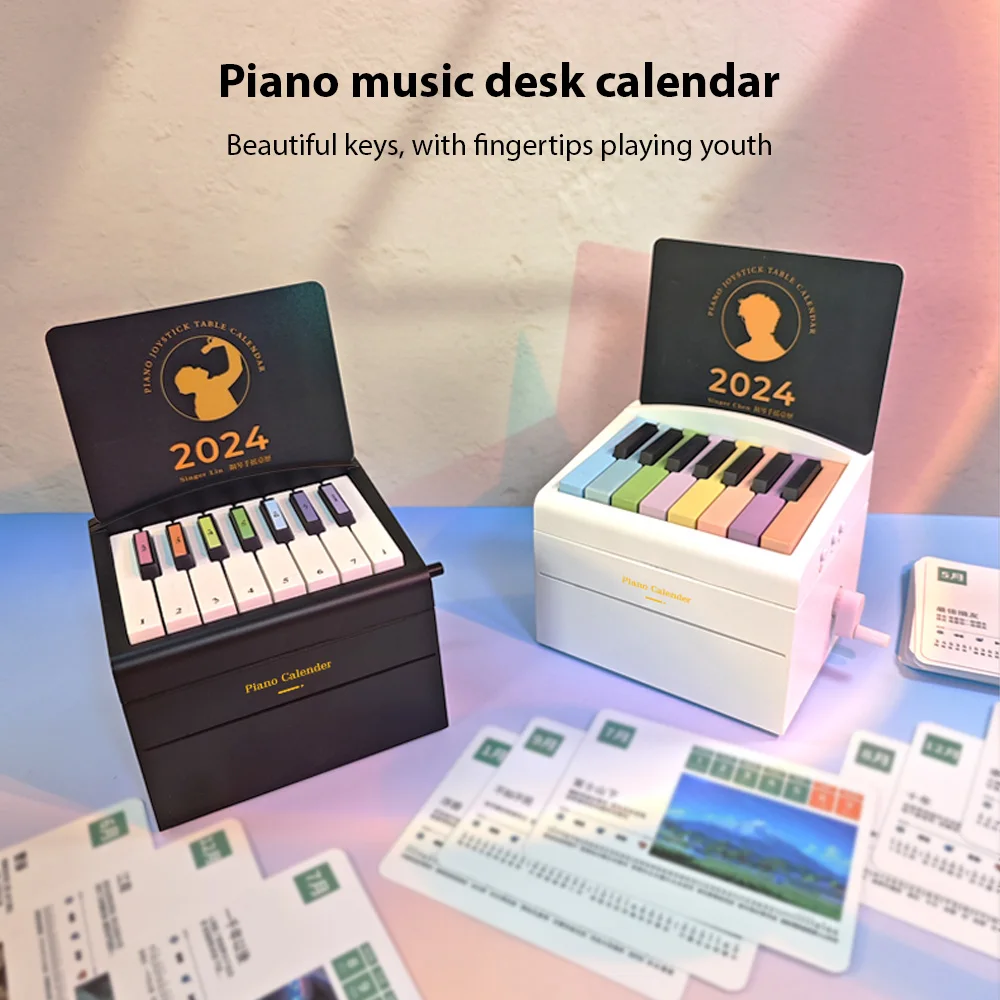 

2024 Piano Calendar 15Key Mini Playable Piano Desk Calendar Creative Desktop Decoration Music Box Birthday Gifts Weekly Calendar