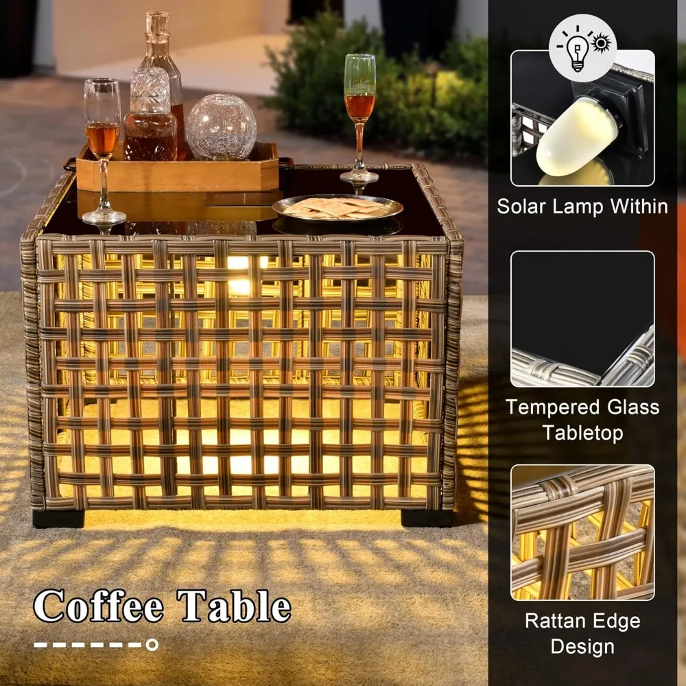 5 Pieces Patio Conversation Set,Wicker Swivel Rocking Chair and Coffee Table,All Weather Rattan Patio Furniture Set for Garden,B