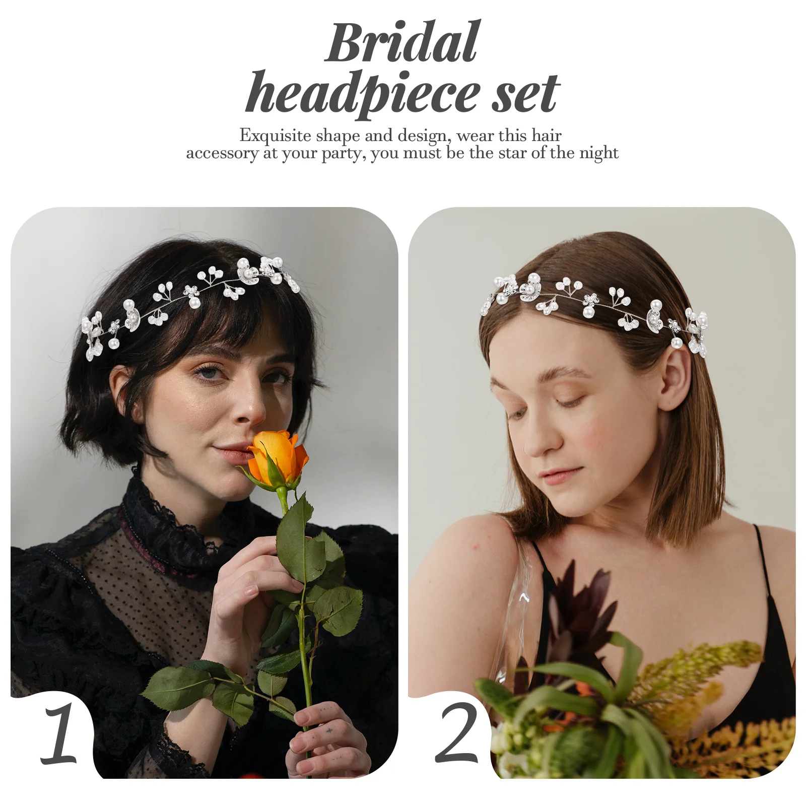 

Bridal Headpiece Set Flowers Bead Headb Decorative Headdress Wedding Hair Hoops Silver Child Girls Bride Comb Jewelry Birthday