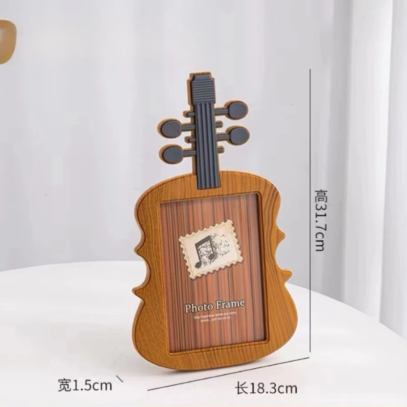 7 Inch Violin Photo Frame Creative Kids Frame Baby Student Set Up Table Wholesale Photo Studio  Wood Grain Photo Frame  Gifts