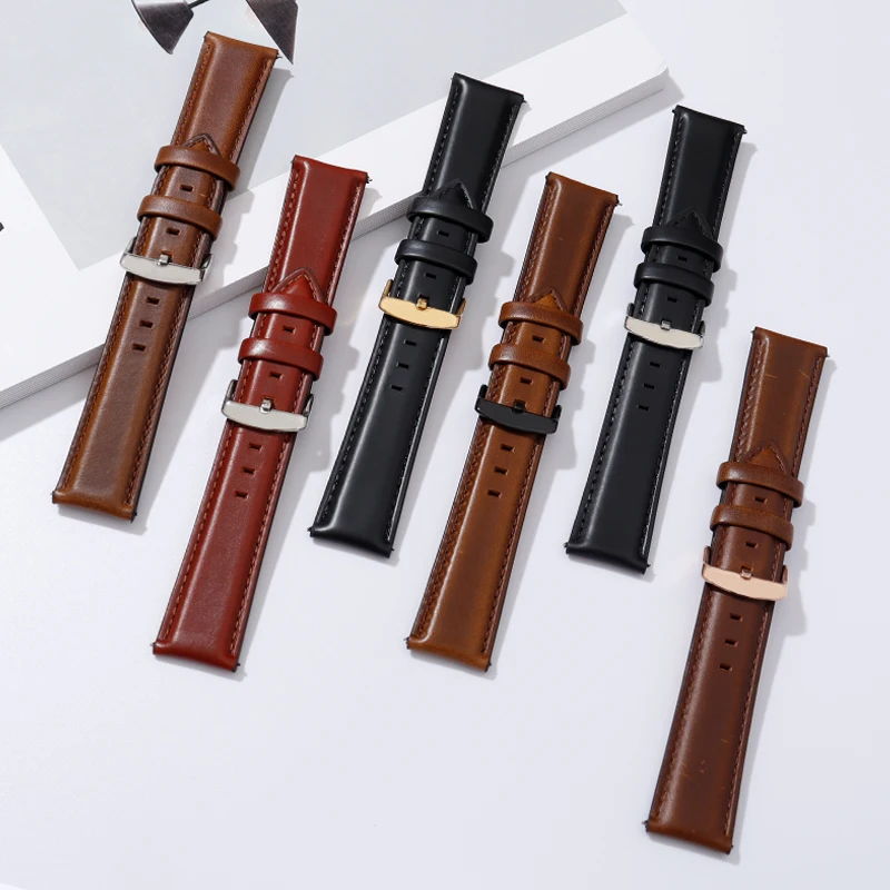 Genuine Leather Watch Band Rose Gold Clasp Black Brown Bracelet 18mm 20mm 22mm Quick Release Leather Watch Strap Watch Wristband