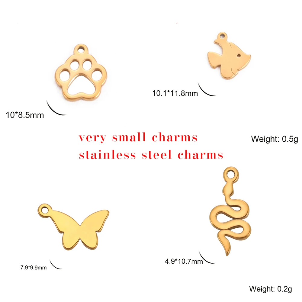 EUEAVAN 5pcs Animal Charm Stainless Steel Charms for Jewelry Making Dog Paw Bear Fish Clover Pendant Bracelets DIY Accessories