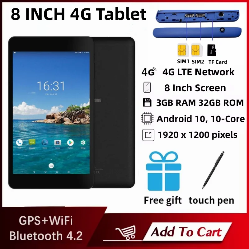 Android 8/10 Tablet 8INCH M8 4G Phone Call 1920x1200 Pixels MTK6797 10-Core 1.6GHz 3GB RAM 32GB ROM Support GPS Dual SIM Card