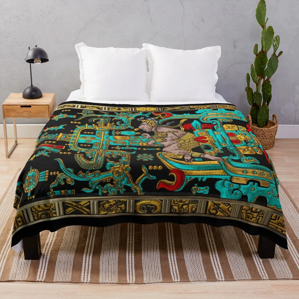 

Lid of The Great Tomb of Pakal - Palenque Astronaut over Black No.2 Throw Blanket Thermal Blankets For Travel