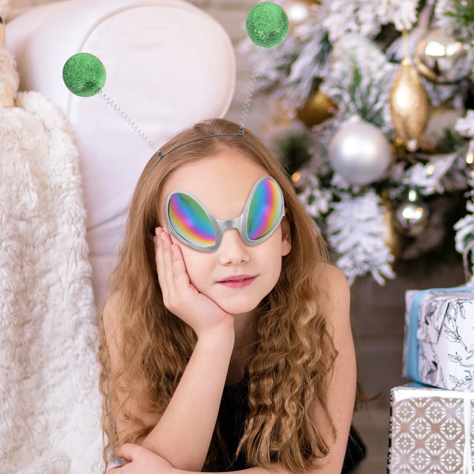 1 セットソーサーマン頭飾りプラスチック面白いメガネヘアフープフェスティバルパーティーコスチュームアクセサリー仮面舞踏会コスプレ装飾