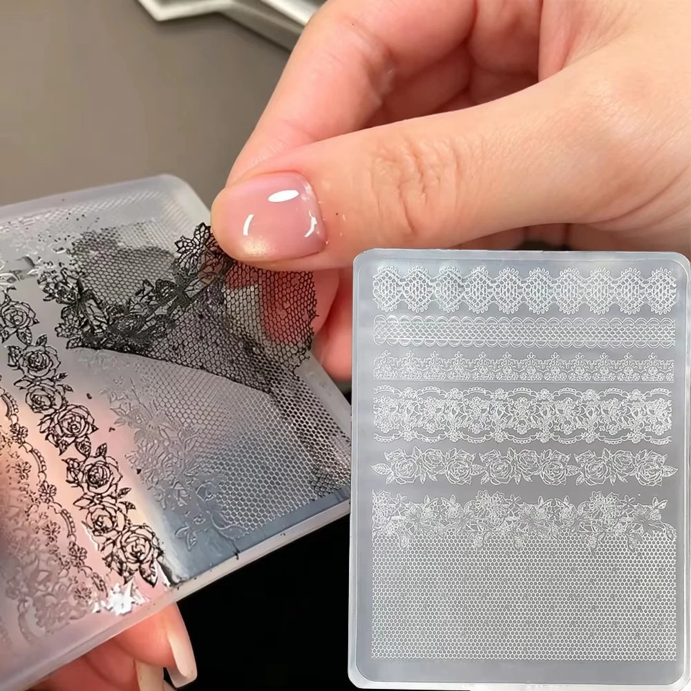 1pcs 3D Lace Design Nail Art Silicone Mold Ultra-thin Transparent White Sexy Lace Relief Nail Template DIY Nail Decoration Mold