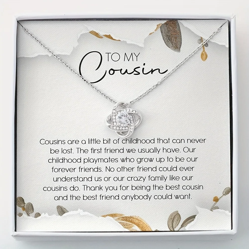 Knotted Pendant Necklace With Cubic Zirconia Decor, Gift For Cousin, Birthday Christmas Gift