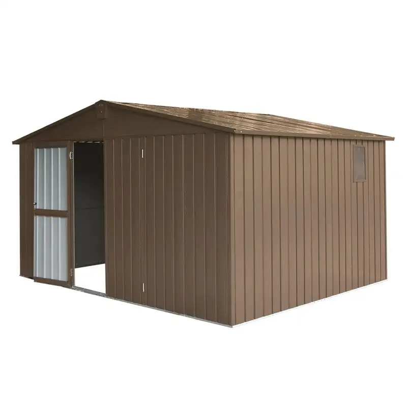 

11'x9' Backyard Storage Shed with Galvanized Steel Frame & Windows, Outdoor Garden Tool Storage Room with Lockable Door for