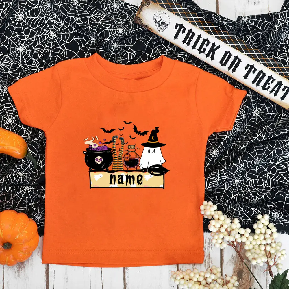 Gepersonaliseerde Halloween Shirt Aangepaste Naam Meisje Jongens Halloween Feest Outfit T-Shirt Kids Tshirt Kleding Herfst Vakantie Peuter Tee