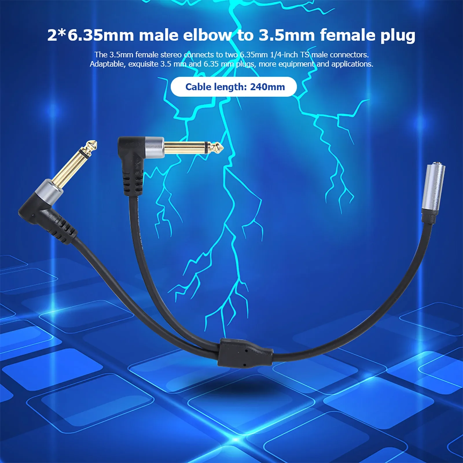 High Quality 3.5mm 1/8\'\' TRS Stereo Female Jack to Dual 1/4\'\' 6.35mm Male Plug 6.5 Mono TS Right Angle Audio Y Splitter Cable