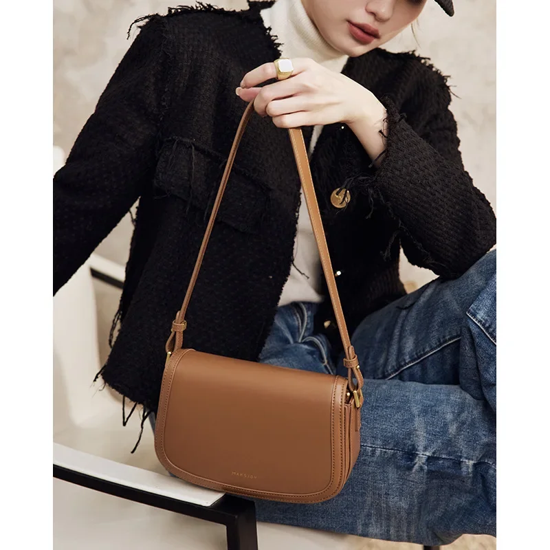 ZR DIARY Leather Saddle Bag Women Autumn Winter Sewing Square Messenger Bag Cowhide Ladies Shoulder Bag 3233-40