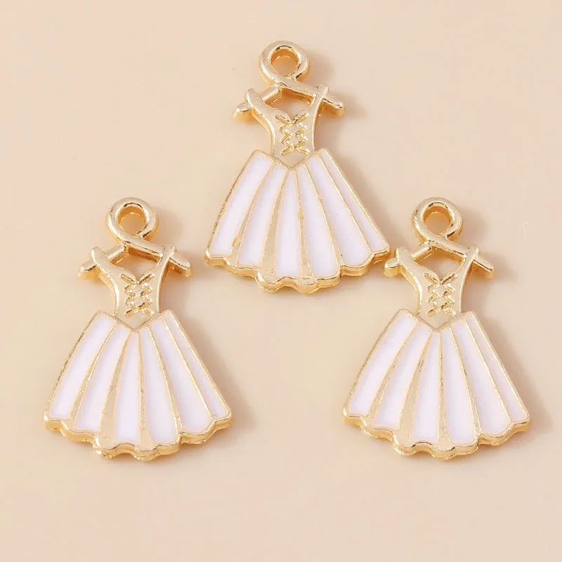 Leslie 10 Stück 13 x 20 mm niedliche Emaille-Hochzeitskleid-Rock-Charms für DIY-Ohrring-Halsketten-Armband-Schmuck – Detail 4