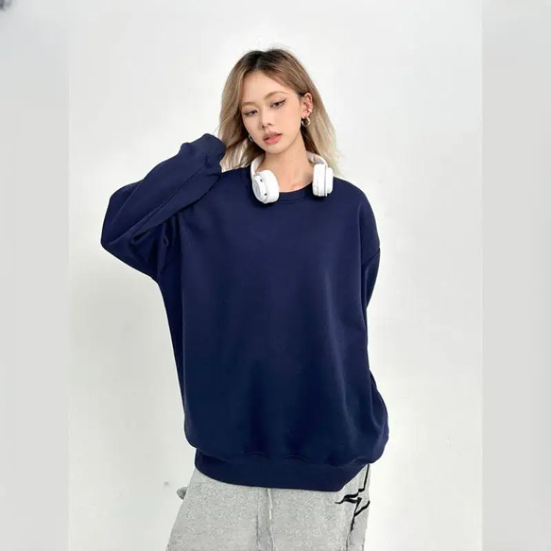 

Толстовка с махровой подкладкой без шляпы, женская спортивная одежда, осенняя, стандартная посадка, винтажная, на флисовой подкладке, в массивную полоску, с буквенным принтом, для девочек в консервативном стиле