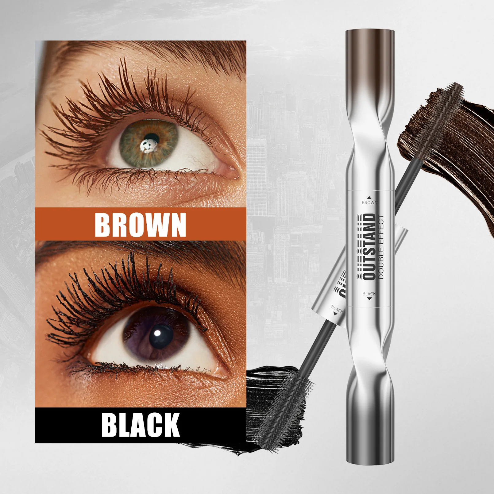 Natural Curling 4D Mascara Cross Border Double Head Lengthening Volumizing for Full Fanned Lash Makeup Essential Kit