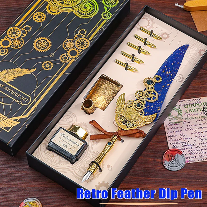 European Style Dip Pen Set New Retro Mechanical Dipping Quill Pen Wholesale Lacquer Seal Student Dip Pencil Pen Gifts